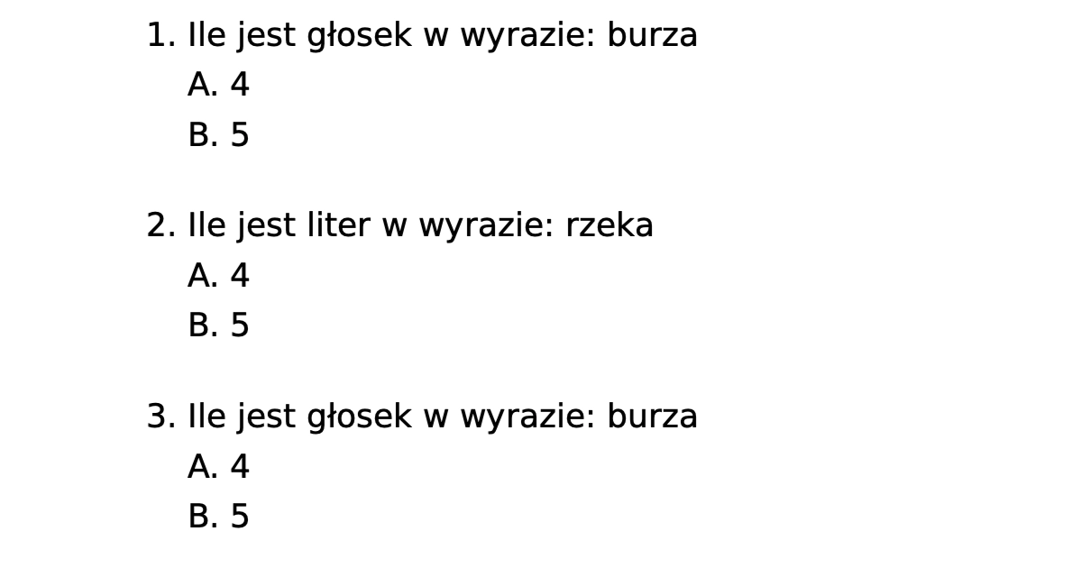 Test: Rozróżnianie pojęć: głoska i litera