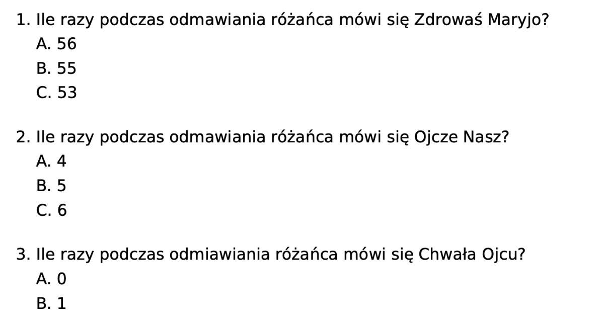 Test wiedzy o różańcu