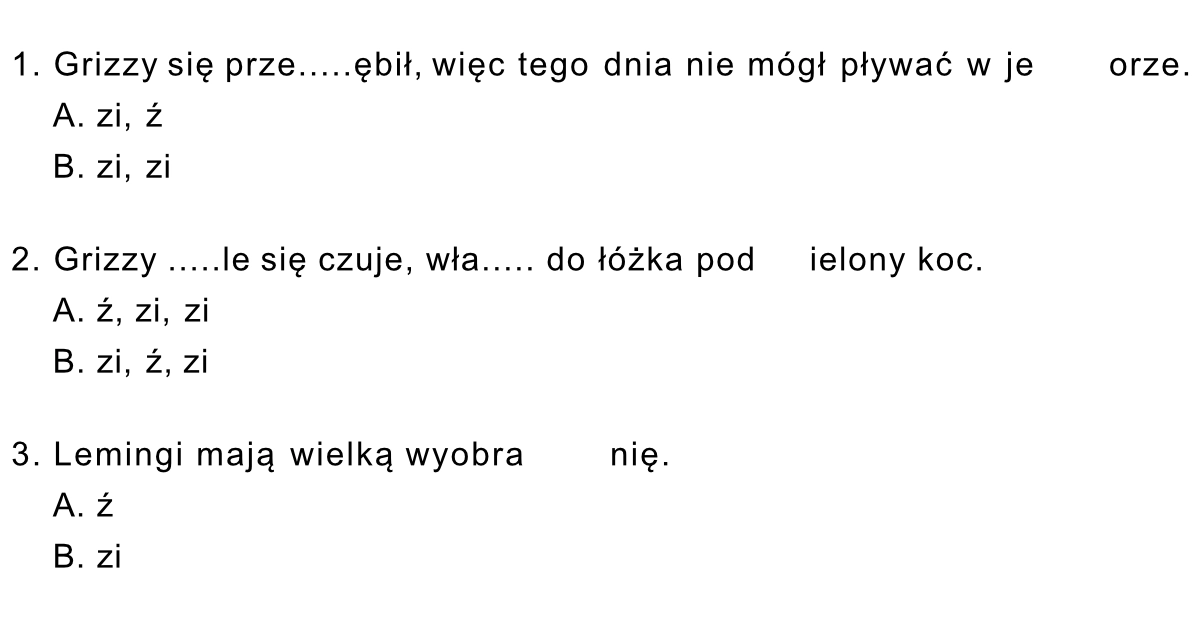 Test na zmiękczenia zi i ź