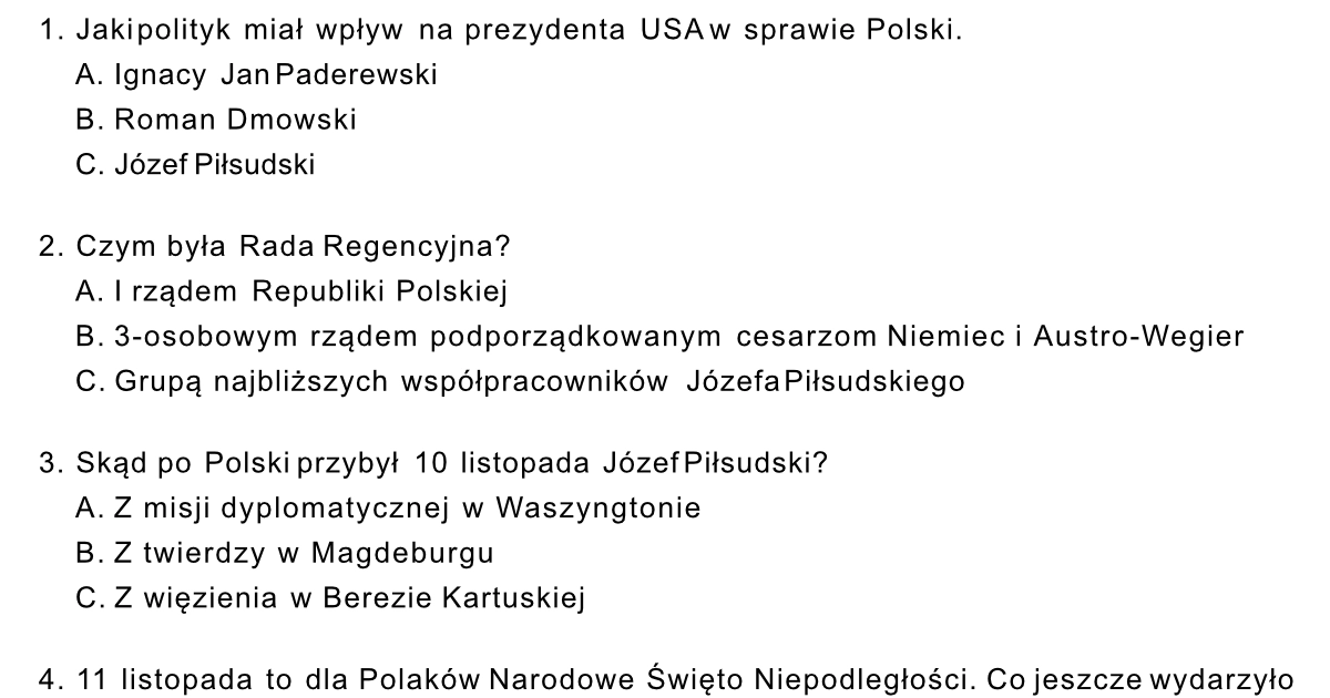 Test: II Rzeczpospolita - Formowanie Państwa: Sprawdzian / Klasówka W ...