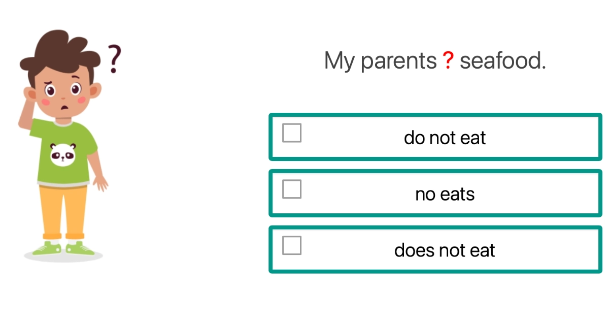 Quiz: Present Simple: przeczenia (wybierz)