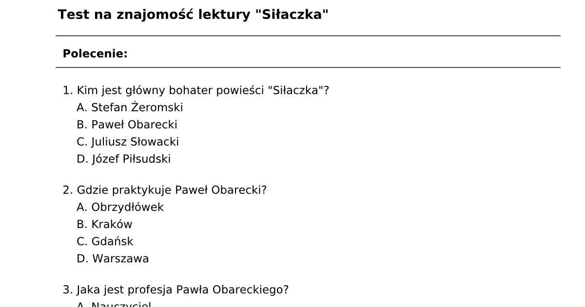 Test z lektury „Siłaczka”