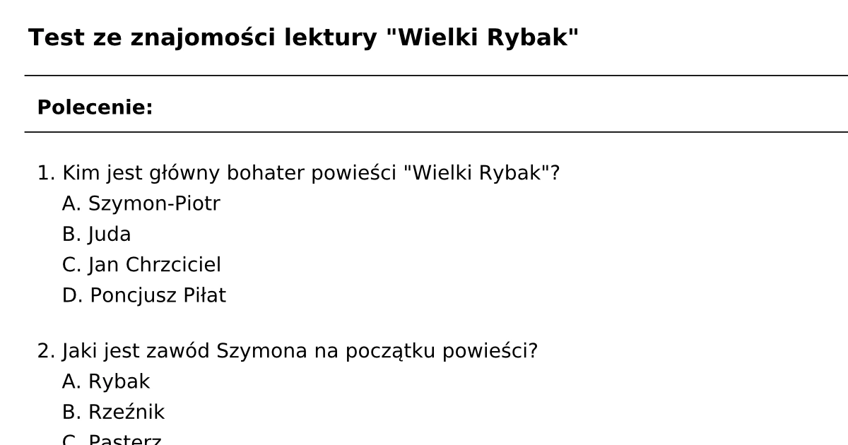 Test z lektury „Wielki Rybak”