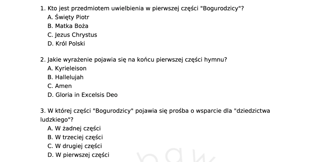 Test z lektury „Bogurodzica”