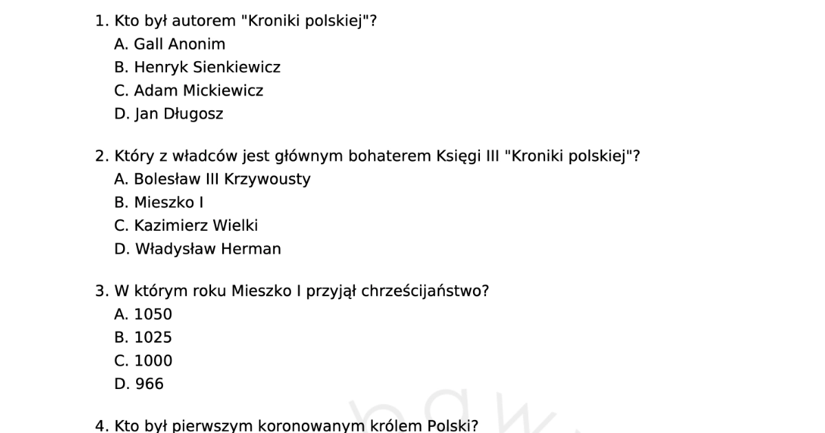 Test z lektury „Kronika polska”