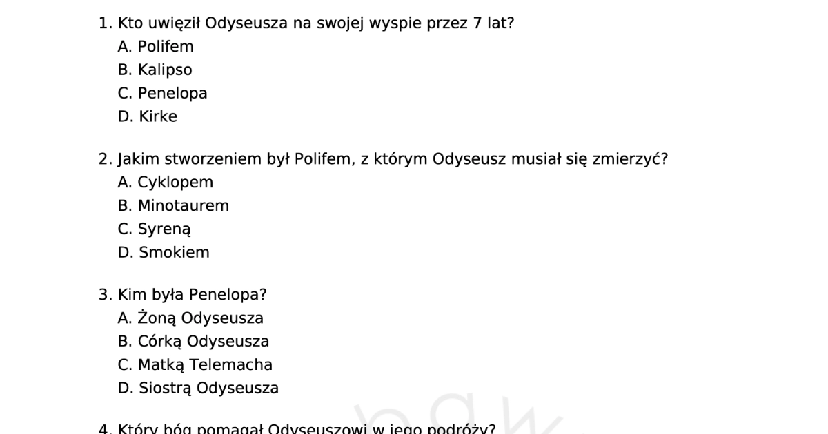 Test z lektury „Odyseja”