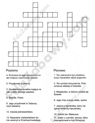 Krzyżówka z religii: Apostołowie 1