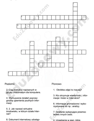 Krzyżówka z informatyki: Cyberprzemoc 1