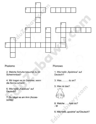 Krzyżówka z j. niemieckiego: Odzież 1