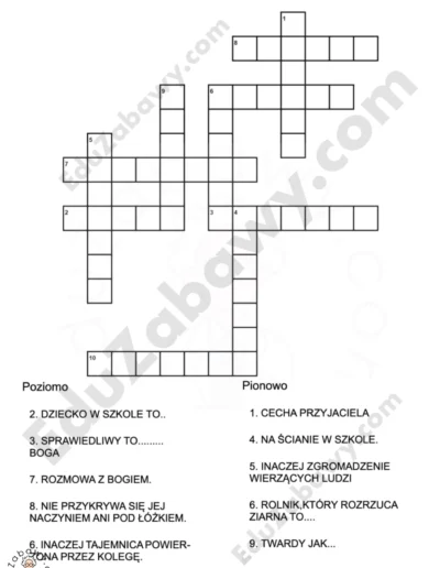 Krzyżówka z religii: Prawdziwy przyjaciel 1