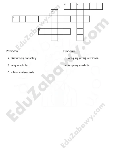 Krzyżówka: Przybory szkolne 1