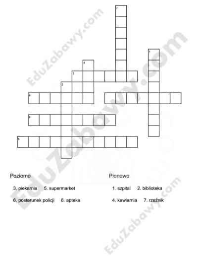 Krzyżówka z angielskiego: W mieście 1
