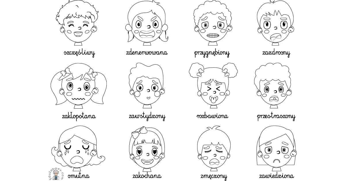 Kolorowanka nazywamy i poznajemy emocje
