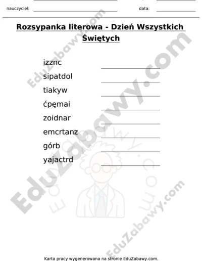 Rozsypanka literowa: Wszystkich Świętych 1