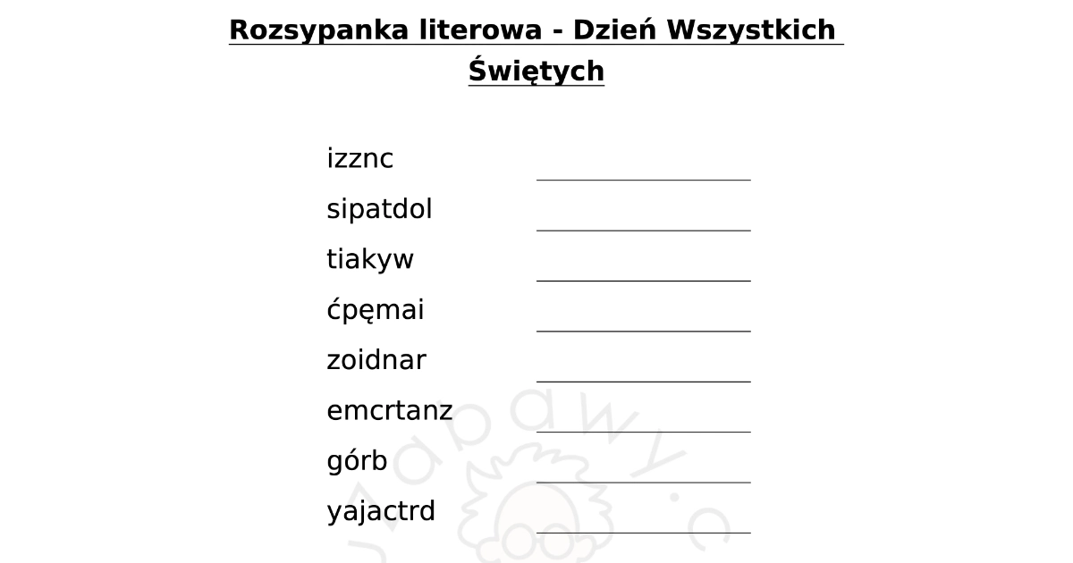 Rozsypanka literowa: Wszystkich Świętych