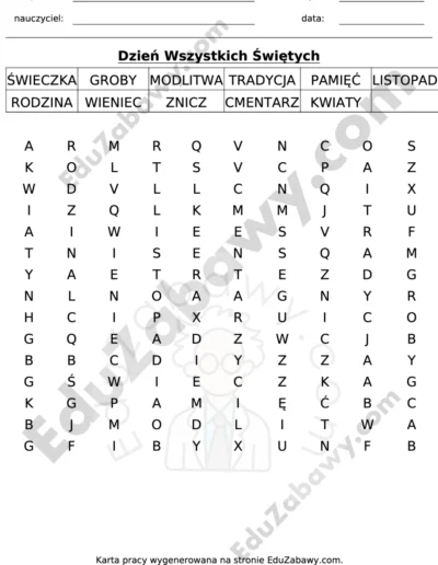 Wykreślanka: Wszystkich Świętych 1