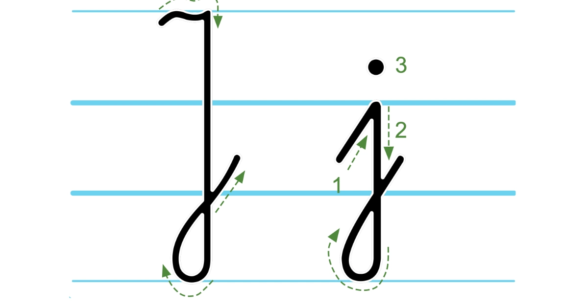 Plansza edukacyjna: litera J z kierunkiem pisania