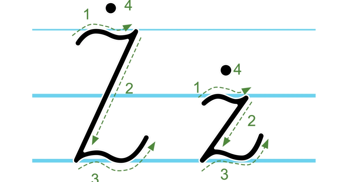 Plansza edukacyjna: litera Ż z kierunkiem pisania