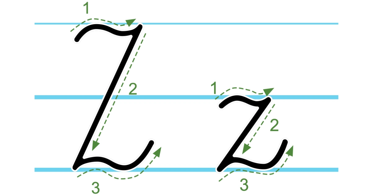 Plansza edukacyjna: litera Z z kierunkiem pisania