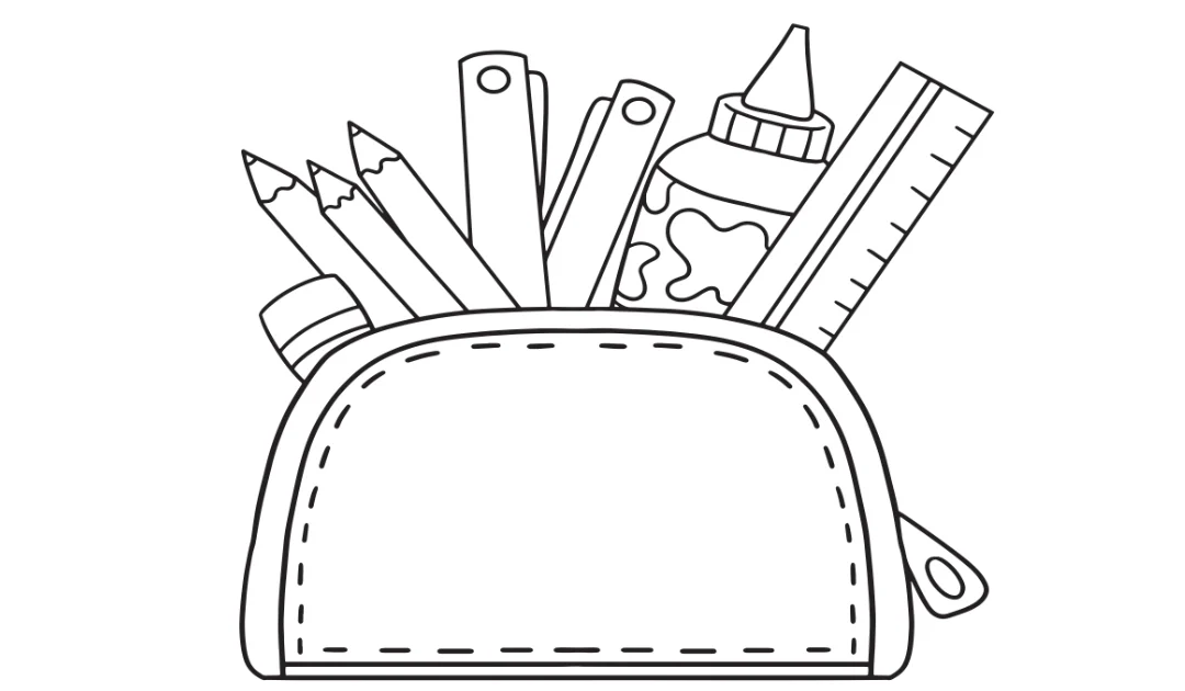 Kolorowanka: Piórnik z przyborami szkolnymi