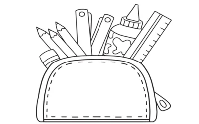 Kolorowanka: Piórnik z przyborami szkolnymi