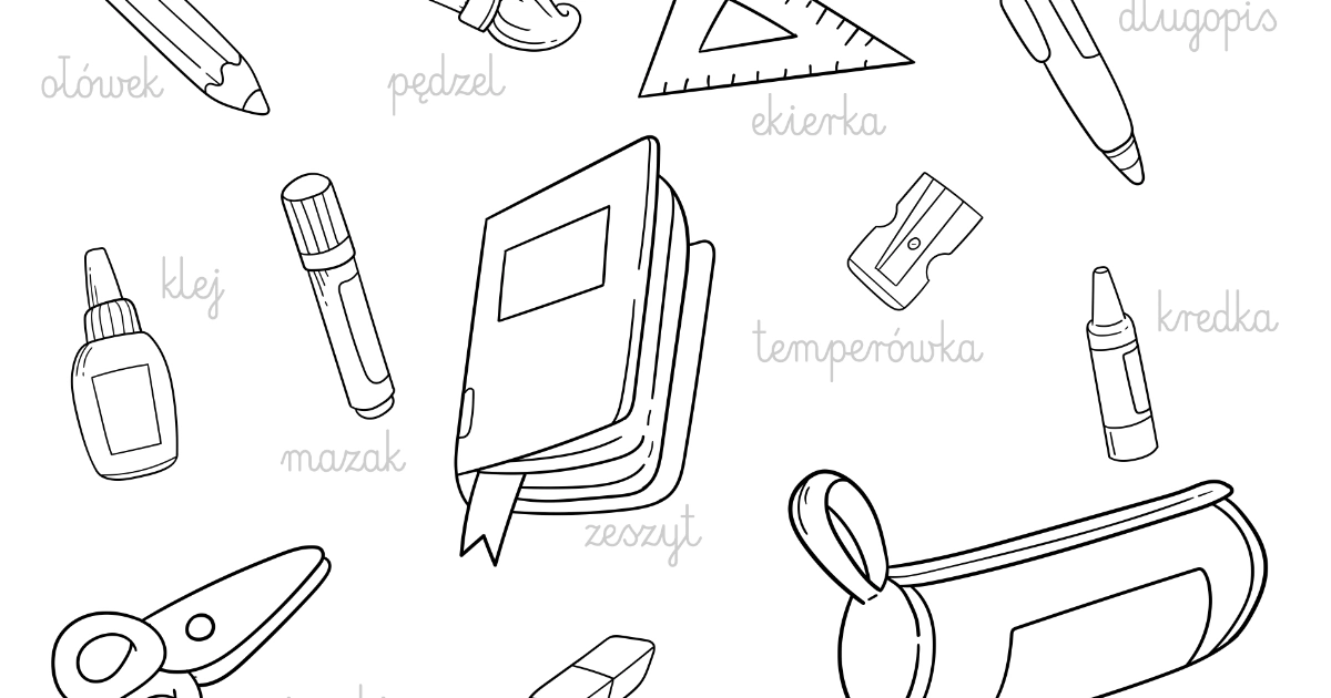 Kolorowanka: Przybory szkolne