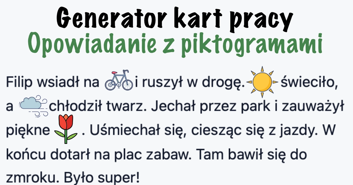 Generator kart pracy: Opowiadanie z piktogramami (z AI)