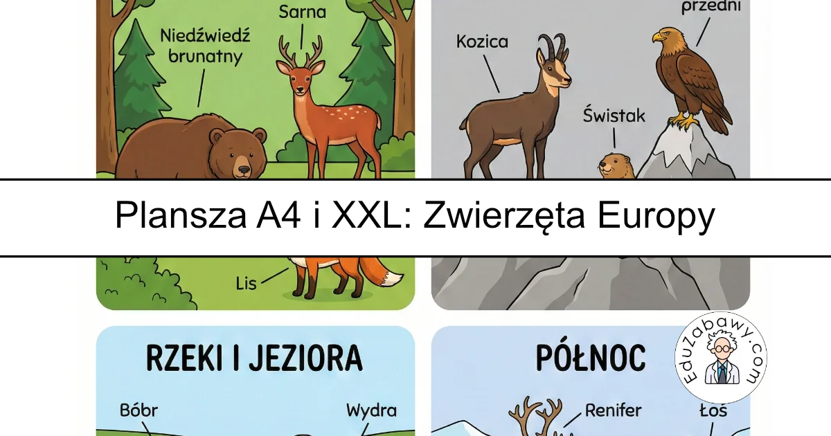 Plansza dydaktyczna: Zwierzęta Europy