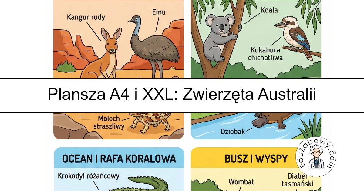 Plansza dydaktyczna: Zwierzęta Australii