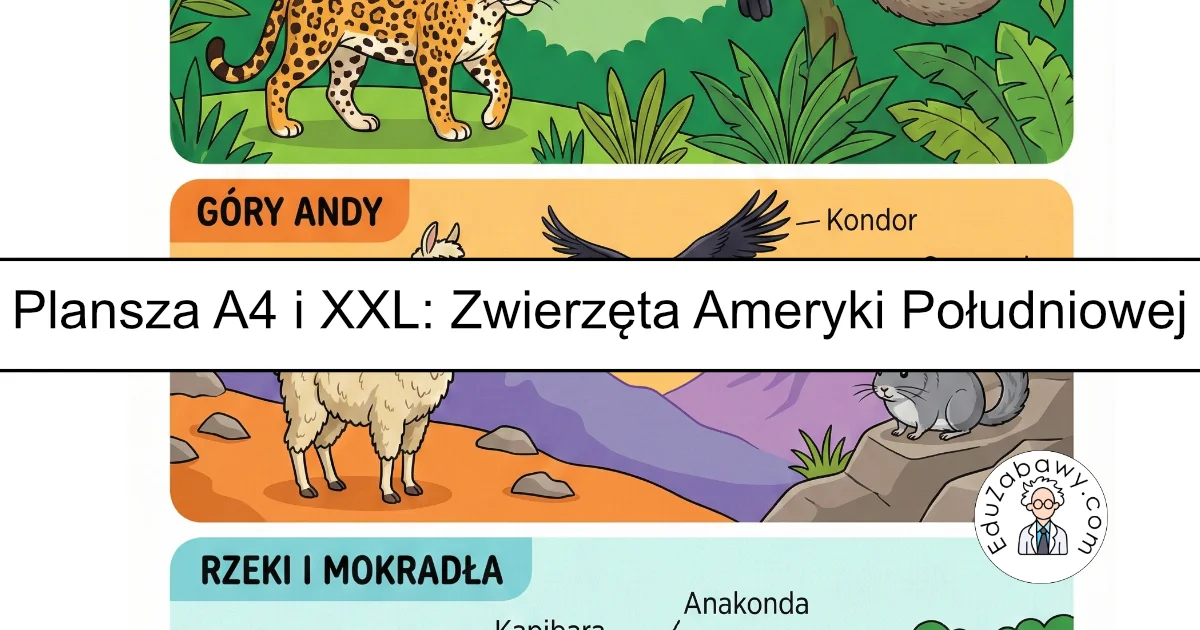 Plansza dydaktyczna: Zwierzęta Ameryki Południowej