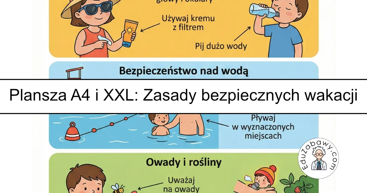 Plansza dydaktyczna: Zasady bezpiecznych wakacji