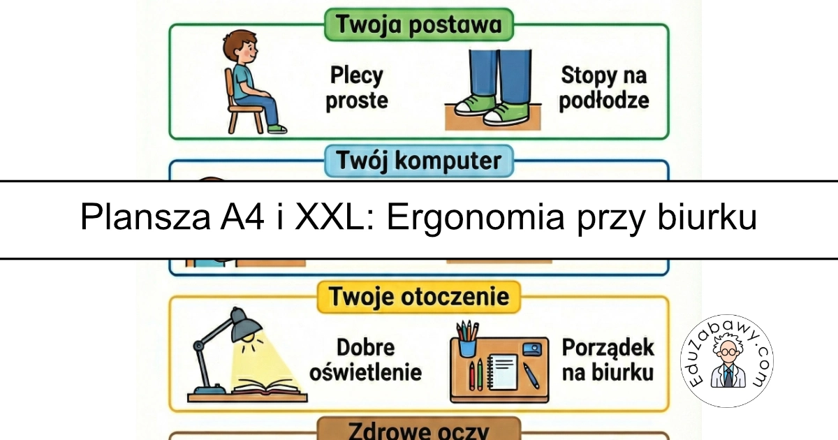 Plansza dydaktyczna: Ergonomia pracy przy biurku