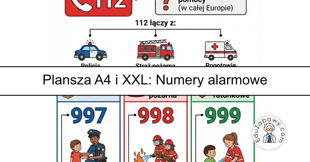 Plansza dydaktyczna: Numery alarmowe