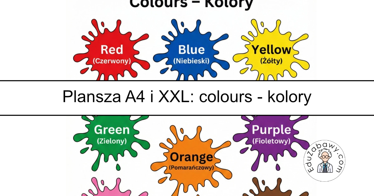 Plansza dydaktyczna po angielsku: Słownictwo: kolory