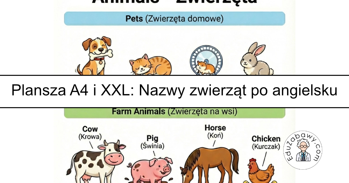 Plansza dydaktyczna po angielsku: Słownictwo: zwierzęta