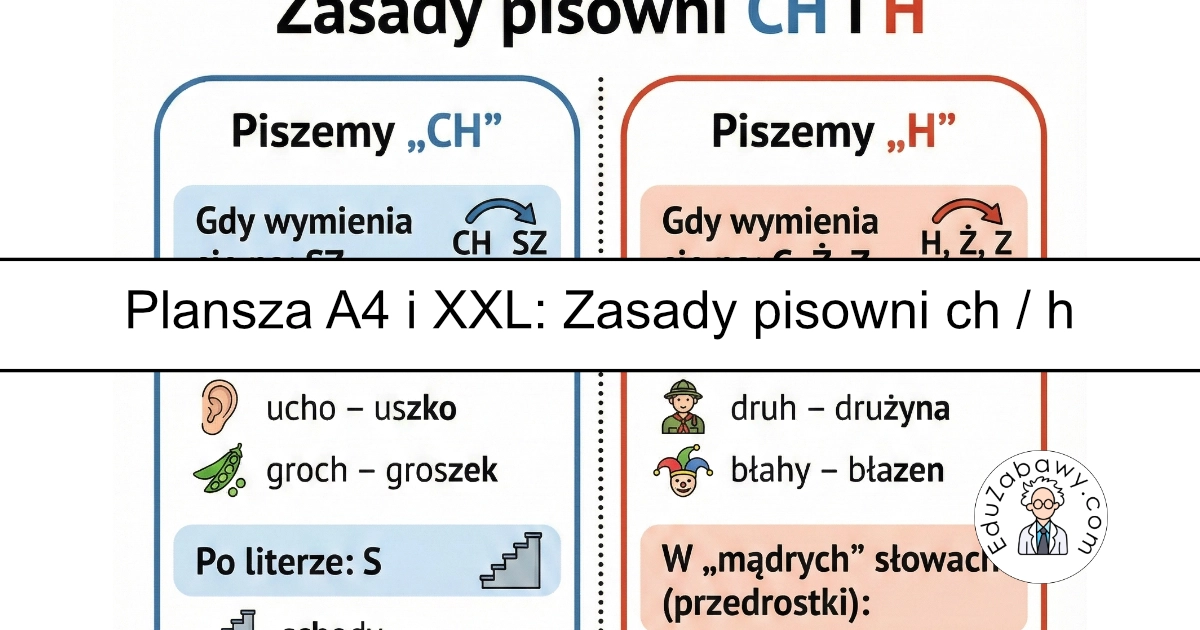 Plansza dydaktyczna: Zasady ortografii ch/h