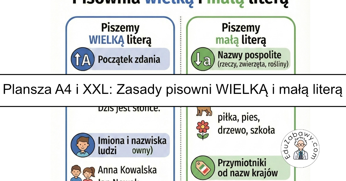 Plansza dydaktyczna: Zasady pisowni WIELKĄ i małą literą