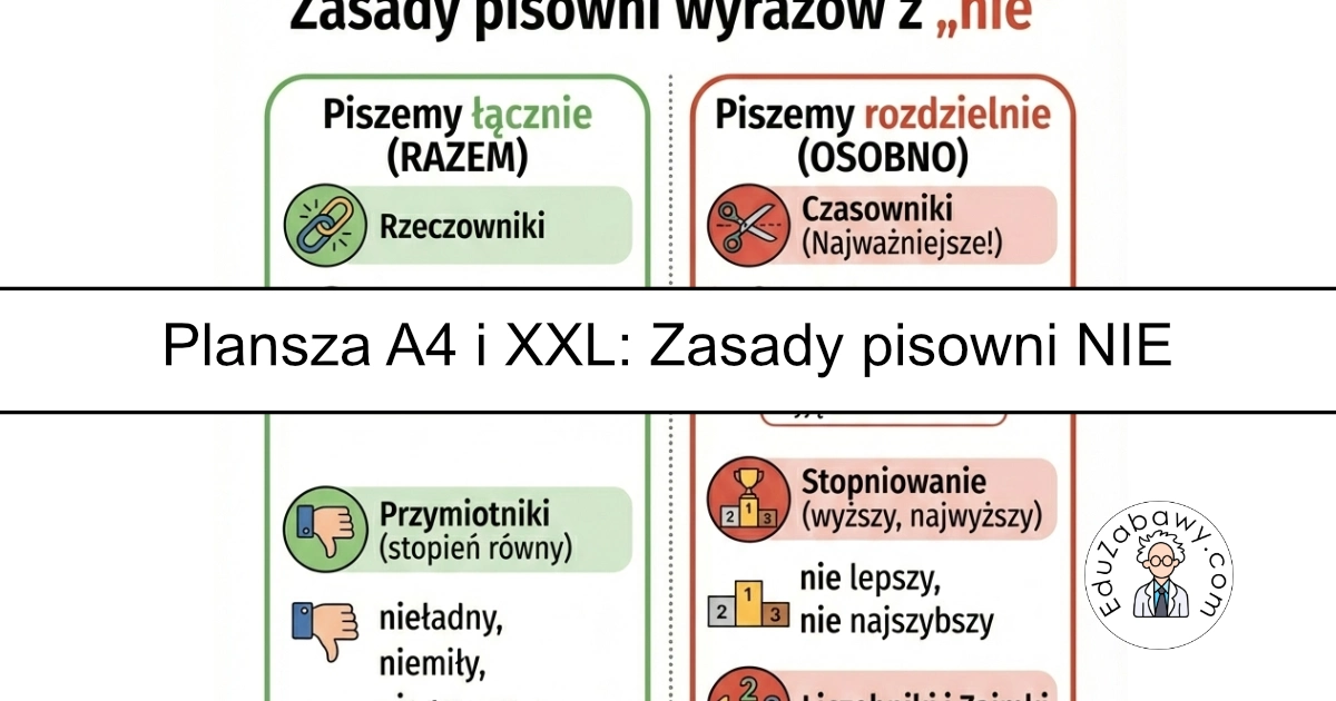 Plansza dydaktyczna: Zasady pisowni nie