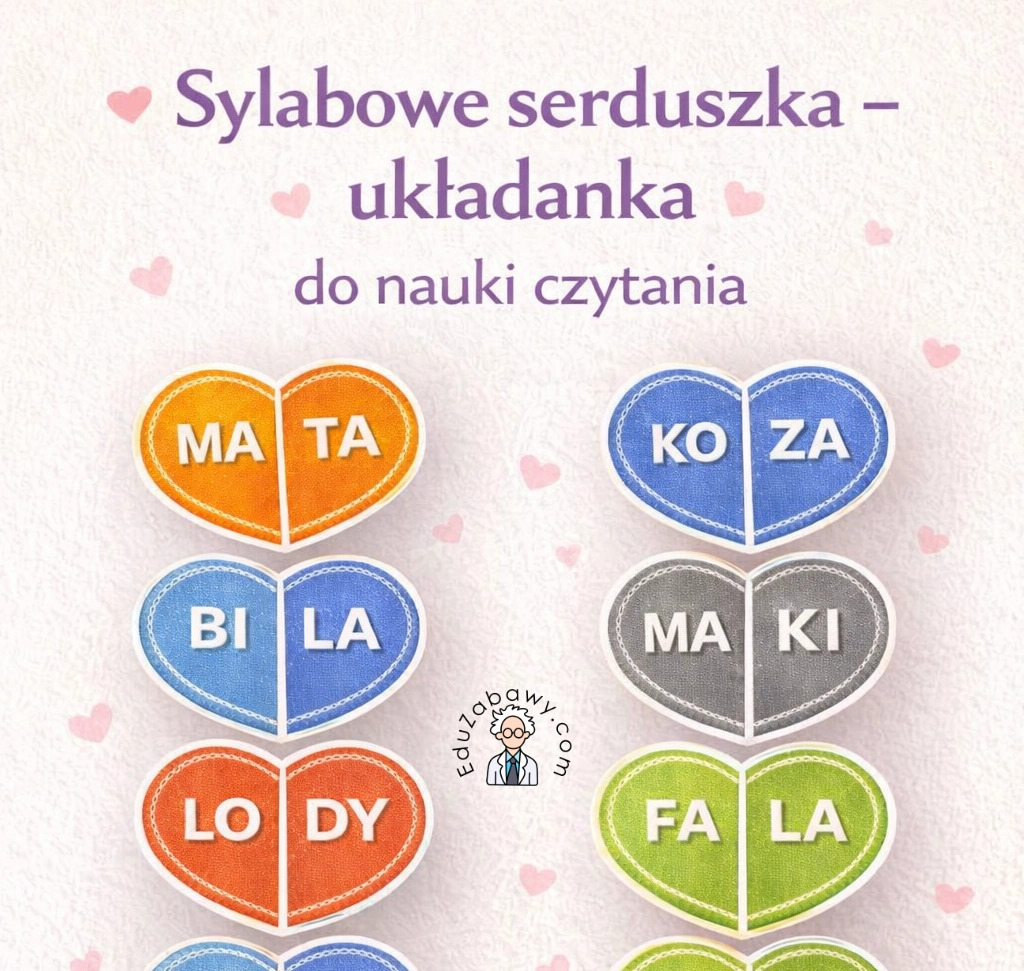 Sylabowe serduszka – układanka do nauki czytania