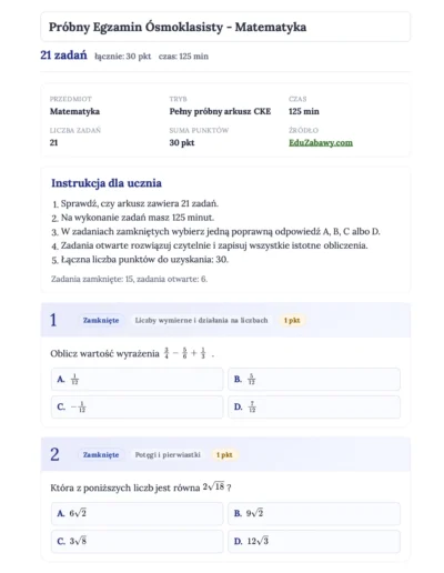 Generator Arkuszy: Egzamin Ósmoklasisty: Matematyka 43
