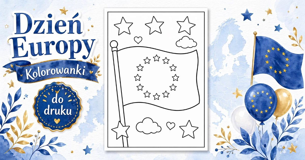 Kolorowanka: Flaga Unii Europejskiej i gwiazdy