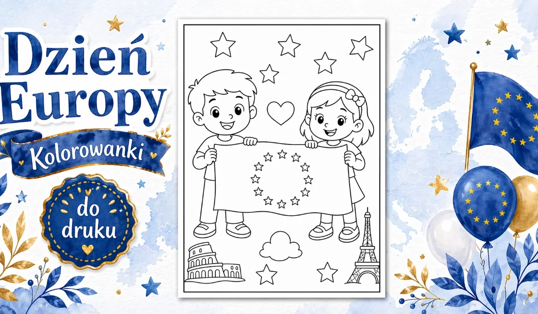 Kolorowanka: Dzieci i flaga Europy