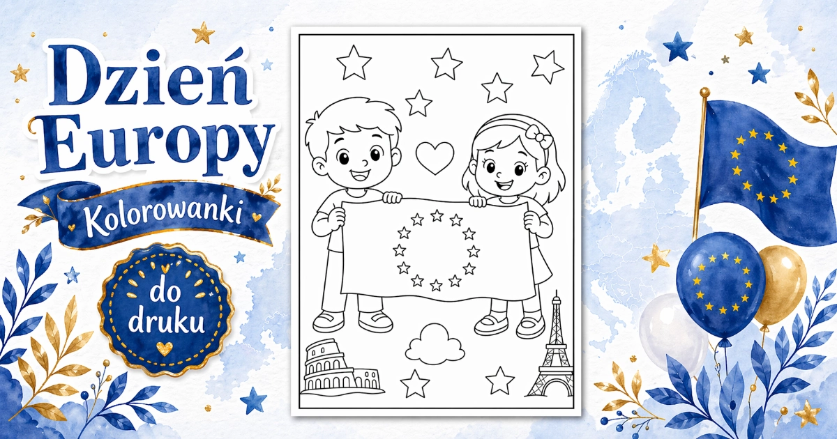Kolorowanka: Dzieci i flaga Europy