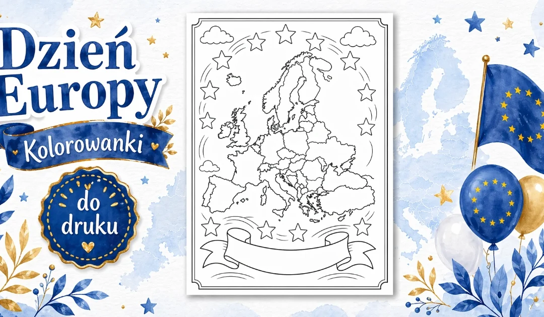 Kolorowanka: Mapa Europy i gwiazdy UE