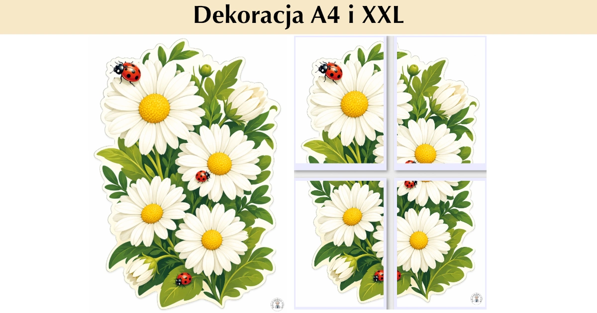 Biedronki i stokrotki — dekoracja wycinanka