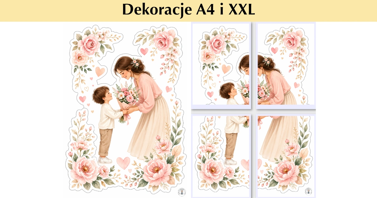 Dekoracja A4 i XXL: Mama i dziecko z bukietem kwiatów 43