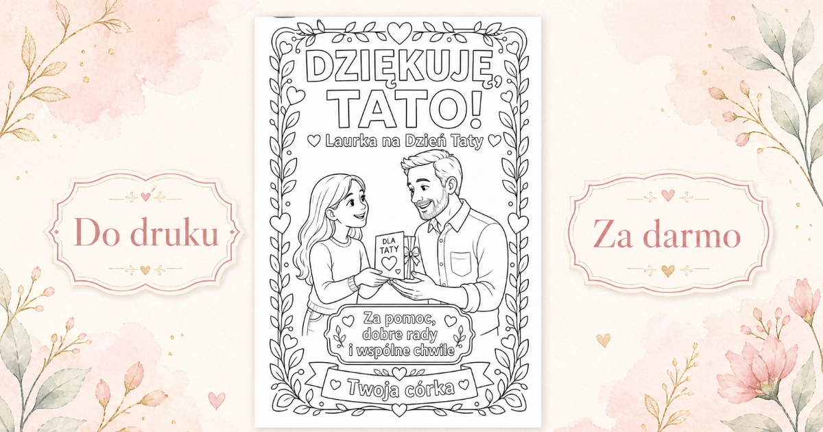 Laurka do pokolorowania „Dziękuję, Tato!”