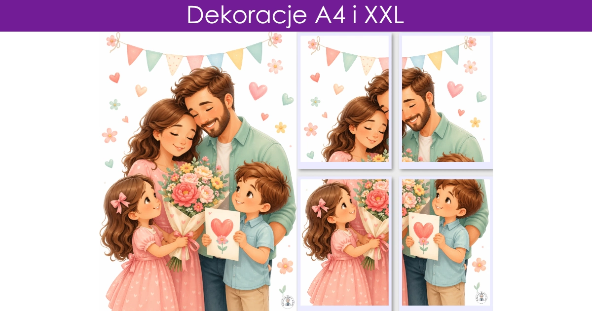 Dekoracja A4 i XXL: Dzieci wręczają rodzicom kwiaty i laurkę 43