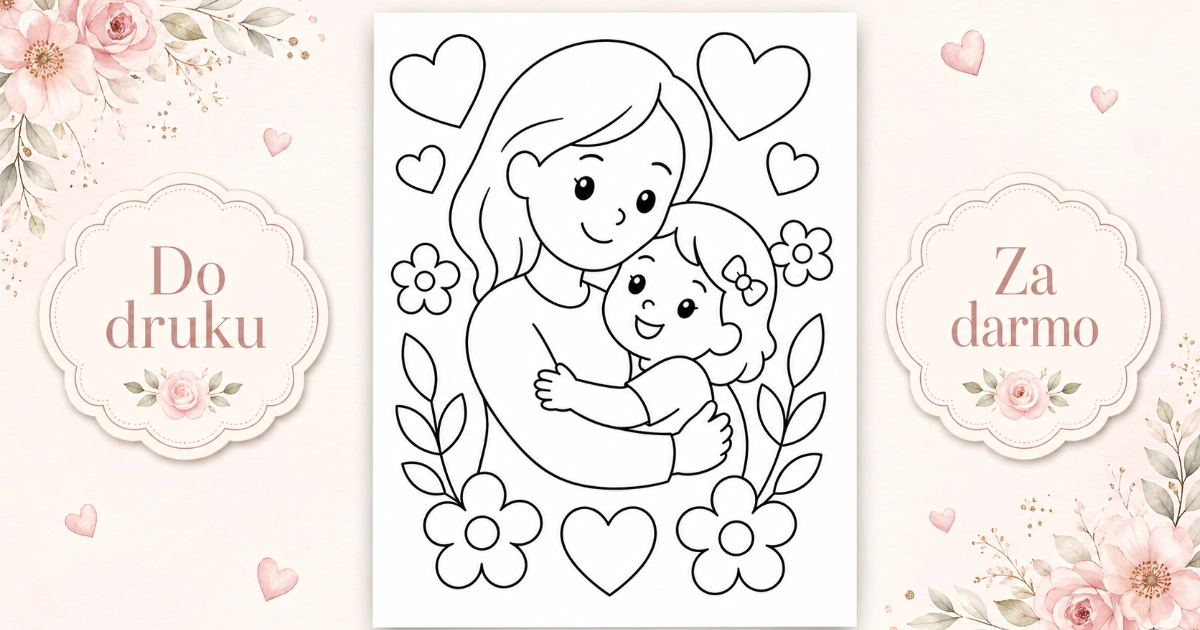 Kolorowanka — przytulenie mamy i dziecka
