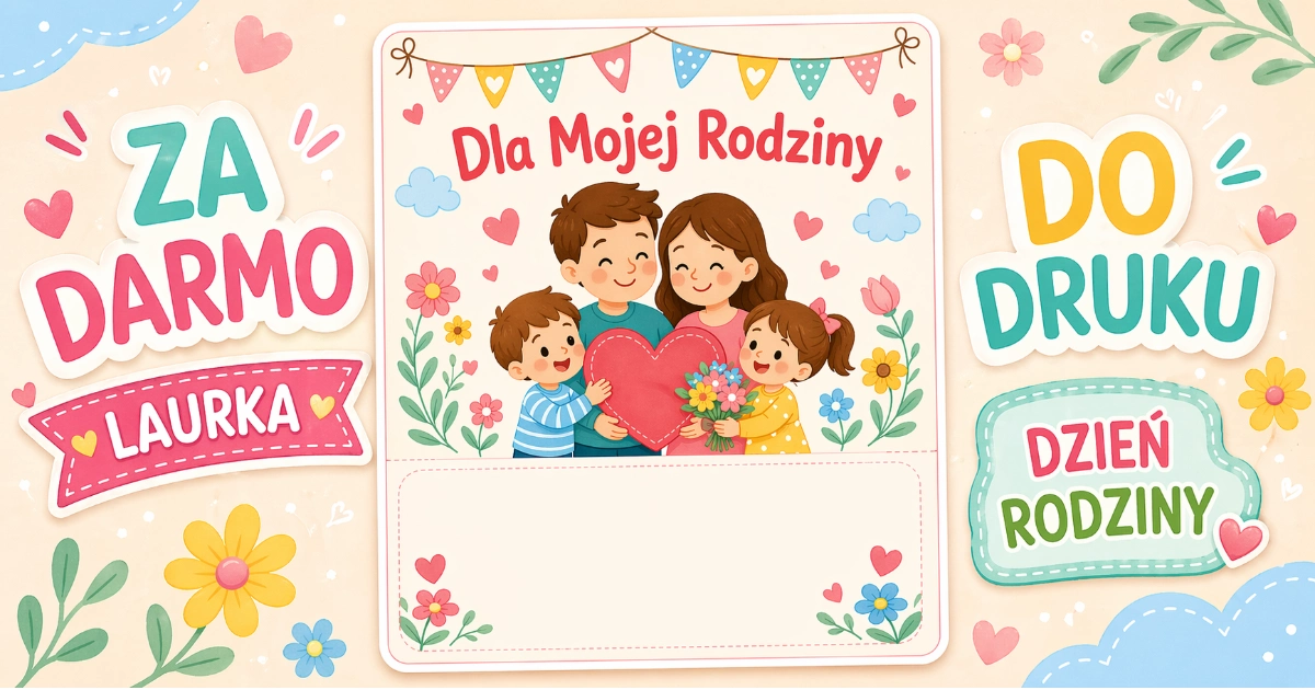 Laurka z dziećmi wręczającymi serce i kwiaty